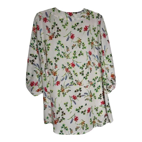 Rose + Olive Women Chiffon White Folral 3/4 Sleeve‎ V Neck Blouse Size 1X - Picture 2 of 8